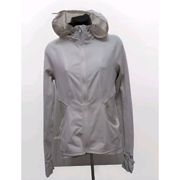lululemon athletica Jackets & Blazers - Lululemon Far and Free Jacket White Size 8 Hidden Hood Nulux Thumbholes Grip Hem
